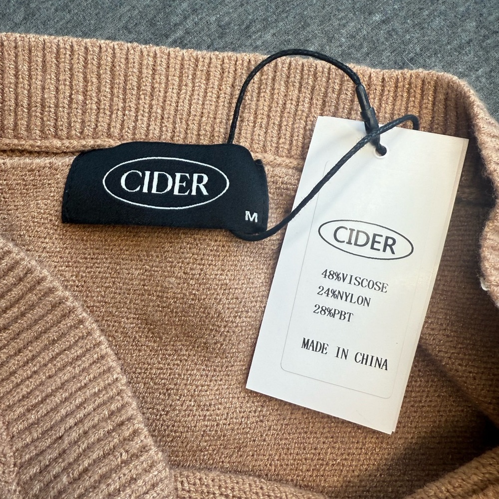 One-Shoulder Tan/Beige Cropped Sweater Top - Picture 4 of 4